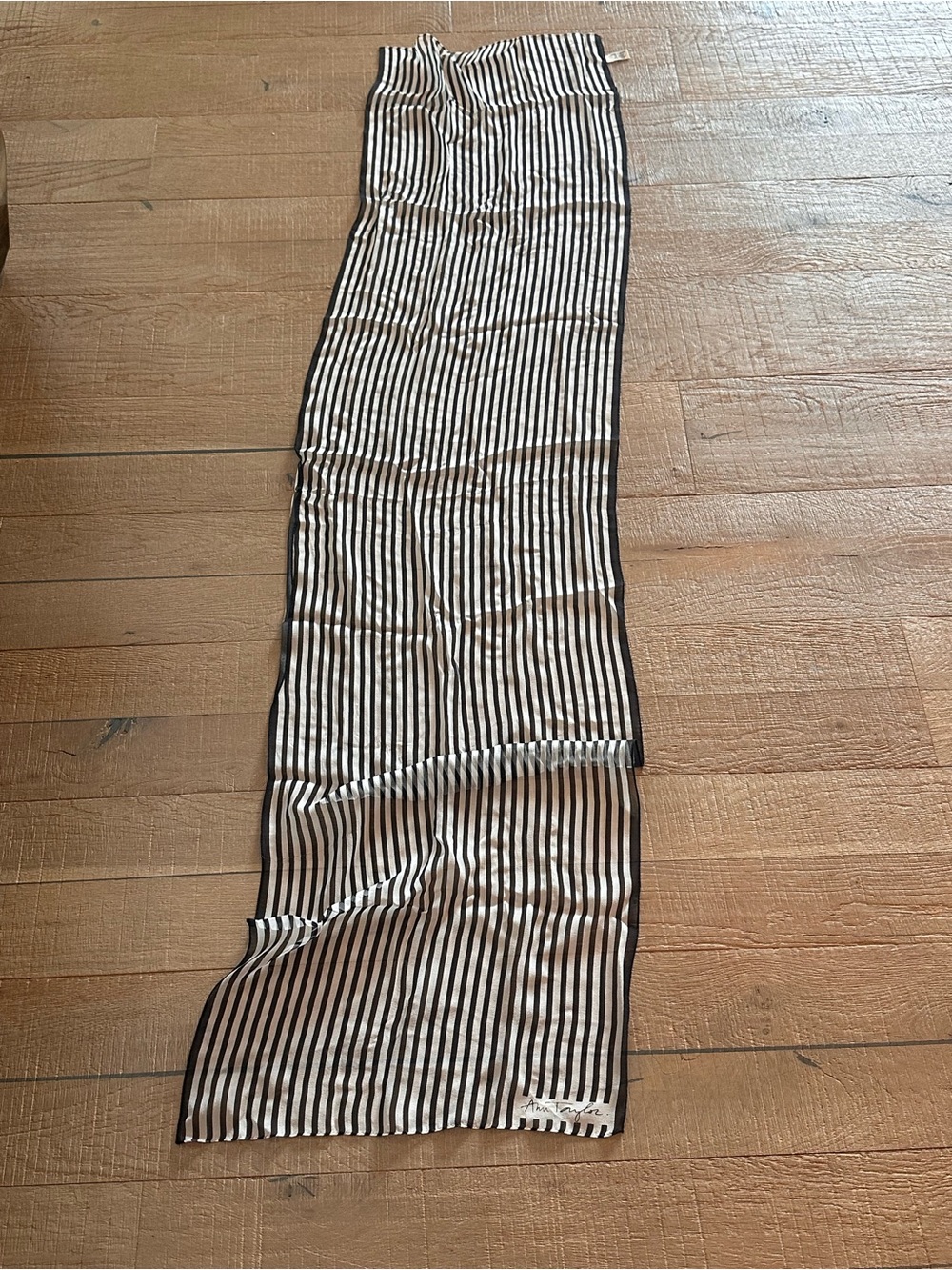 Ann Taylor Black and White Silk Striped Lightweight Scarf